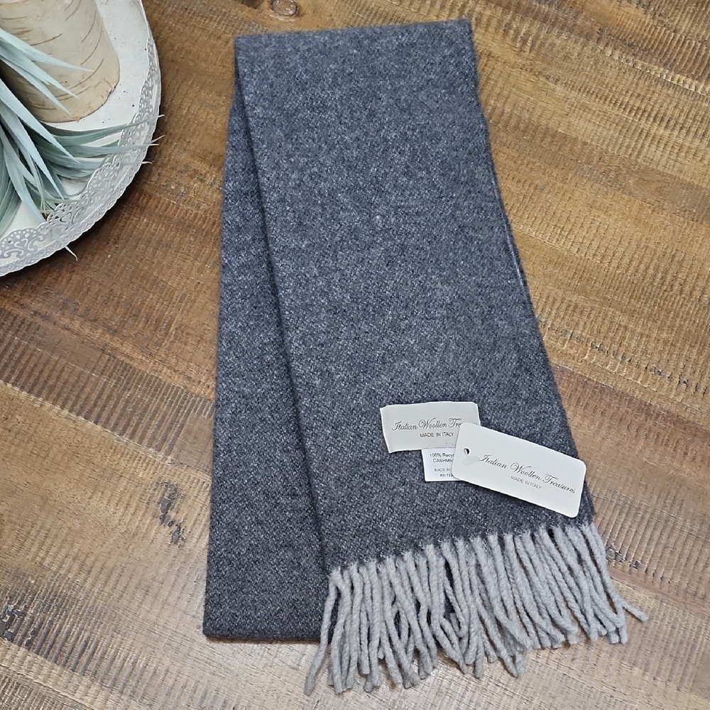 Italian Woolen Treasures Scarf in Charcoal Gray Cashmere NWT